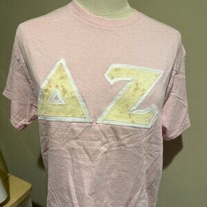 Delta Zeta Sorority Lettering Pink Tshirt Adult Medium